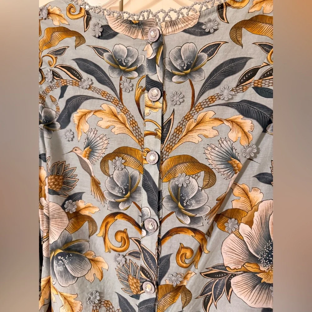 FARM Rio Snake Garden Blue 3D Blouse size Medium